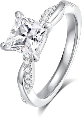 خاتم الخطوبة Moissanite للنساء ، 1.32CTTW Princess Cut D Color VVS1 Promessary Anniversary Band ، S925 Sterling Silver with 18K White Gold Plated Valentine Gift in Kuwait