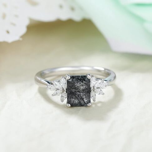 مزيج Art Deco 1.1ct - 2ct طبيعية أسود Quartz 925 Women Women Rings: مختلف قطع مطلي مع حلقات خطبة البلاتين ، وكروم الأوراق ووعد الزفاف الفضي الجنيه الهندسي (1.10CT 1.30CT 1.35CT 1.5CT 2CT) الحجم 4-9 in Kuwait