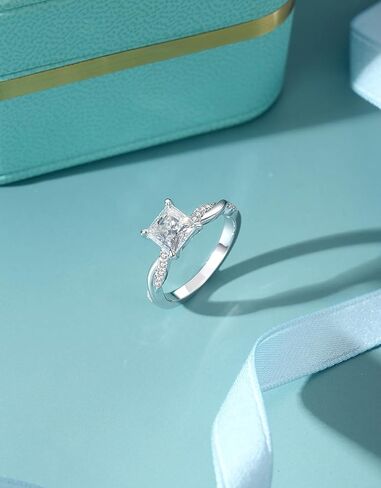 خاتم الخطوبة Moissanite للنساء ، 1.32CTTW Princess Cut D Color VVS1 Promessary Anniversary Band ، S925 Sterling Silver with 18K White Gold Plated Valentine Gift in Kuwait