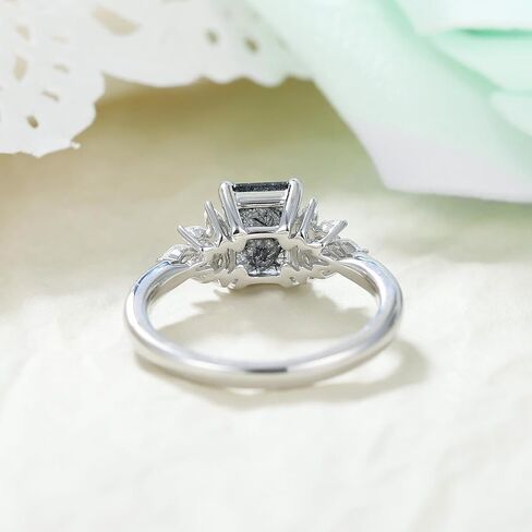 مزيج Art Deco 1.1ct - 2ct طبيعية أسود Quartz 925 Women Women Rings: مختلف قطع مطلي مع حلقات خطبة البلاتين ، وكروم الأوراق ووعد الزفاف الفضي الجنيه الهندسي (1.10CT 1.30CT 1.35CT 1.5CT 2CT) الحجم 4-9 in Kuwait