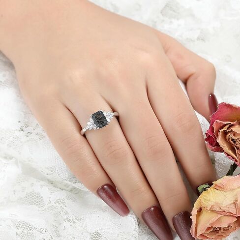 مزيج Art Deco 1.1ct - 2ct طبيعية أسود Quartz 925 Women Women Rings: مختلف قطع مطلي مع حلقات خطبة البلاتين ، وكروم الأوراق ووعد الزفاف الفضي الجنيه الهندسي (1.10CT 1.30CT 1.35CT 1.5CT 2CT) الحجم 4-9 in Kuwait