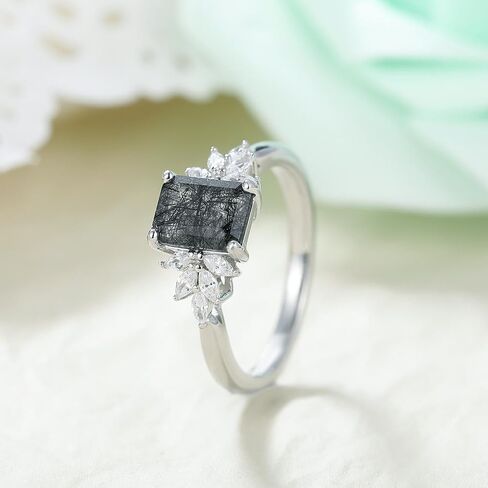 مزيج Art Deco 1.1ct - 2ct طبيعية أسود Quartz 925 Women Women Rings: مختلف قطع مطلي مع حلقات خطبة البلاتين ، وكروم الأوراق ووعد الزفاف الفضي الجنيه الهندسي (1.10CT 1.30CT 1.35CT 1.5CT 2CT) الحجم 4-9 in Kuwait