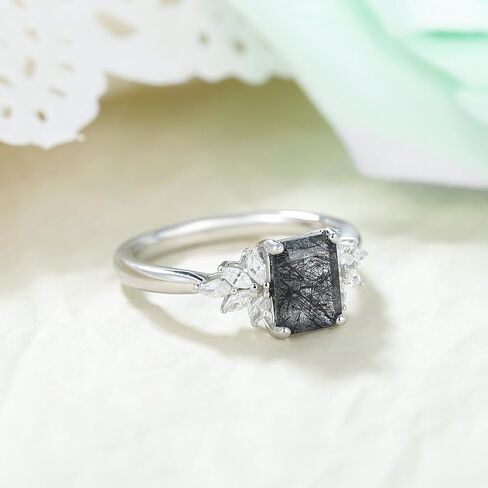 مزيج Art Deco 1.1ct - 2ct طبيعية أسود Quartz 925 Women Women Rings: مختلف قطع مطلي مع حلقات خطبة البلاتين ، وكروم الأوراق ووعد الزفاف الفضي الجنيه الهندسي (1.10CT 1.30CT 1.35CT 1.5CT 2CT) الحجم 4-9 in Kuwait