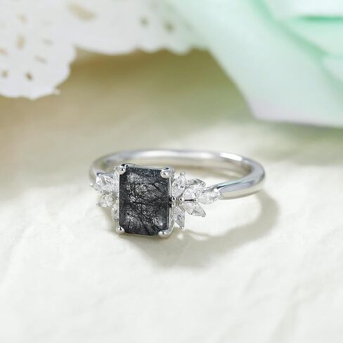 مزيج Art Deco 1.1ct - 2ct طبيعية أسود Quartz 925 Women Women Rings: مختلف قطع مطلي مع حلقات خطبة البلاتين ، وكروم الأوراق ووعد الزفاف الفضي الجنيه الهندسي (1.10CT 1.30CT 1.35CT 1.5CT 2CT) الحجم 4-9 in Kuwait