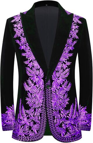 Men's Floral Embroidered Slim Fit One Button Suit Jacket Blazer Peak Lapel for Party Wedding Banquet Prom in Saudi Arabia