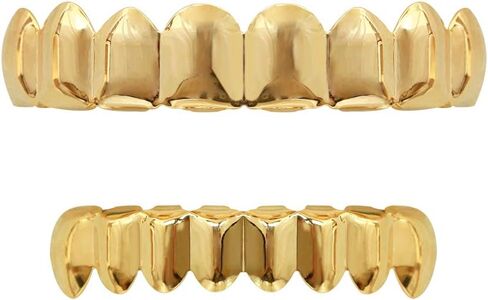 24K مطلي بالذهب GRILLZ 8 أسنان الفم أعلى وأسفل مجموعة شوايات الهيب هوب بلينغ للرجال + قطعة قماش من الألياف الدقيقة in Kuwait