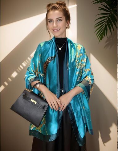 100 ٪ حرير كبيرة الحرير شعور الوشاح والموضة الطويلة التوت ساتان الحرير الوشاح وشاح واقية من الشمس شال التفاف. in Kuwait