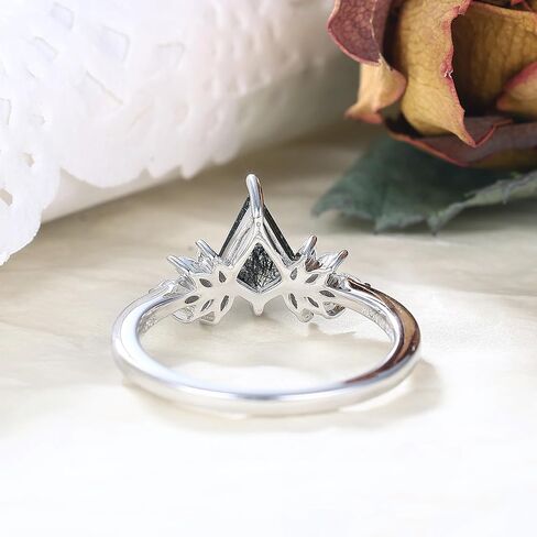 Mix Art Deco 1.1ct - 2ct Natural Black Rutilated Quartz 925 Silver Women Rings: Various Cut Plated with Platinum Engagement Rings, Leaf Vines & Geometric Sterling Silver Bridal Promise Ring for Her (1.10ct 1.30ct 1.35ct 1.5ct 2ct) Size 4-9 in Kuwait