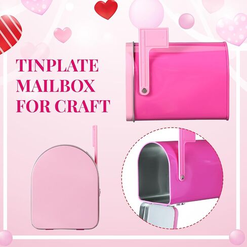 Tandefio 2 Pcs 5'' x 3'' Tinplate Mailbox Toy Mini Tin Valentines Small Decorative Mailbox DIY Craft for Boys and Girls Greeting Card Exchange Gift Prize Supply(Pink) in Saudi Arabia