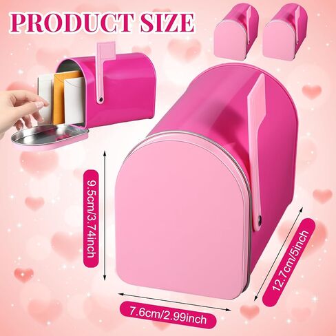 Tandefio 2 Pcs 5'' x 3'' Tinplate Mailbox Toy Mini Tin Valentines Small Decorative Mailbox DIY Craft for Boys and Girls Greeting Card Exchange Gift Prize Supply(Pink) in Saudi Arabia