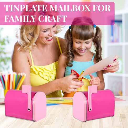 Tandefio 2 Pcs 5'' x 3'' Tinplate Mailbox Toy Mini Tin Valentines Small Decorative Mailbox DIY Craft for Boys and Girls Greeting Card Exchange Gift Prize Supply(Pink) in Saudi Arabia