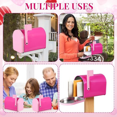 Tandefio 2 Pcs 5'' x 3'' Tinplate Mailbox Toy Mini Tin Valentines Small Decorative Mailbox DIY Craft for Boys and Girls Greeting Card Exchange Gift Prize Supply(Pink) in Saudi Arabia