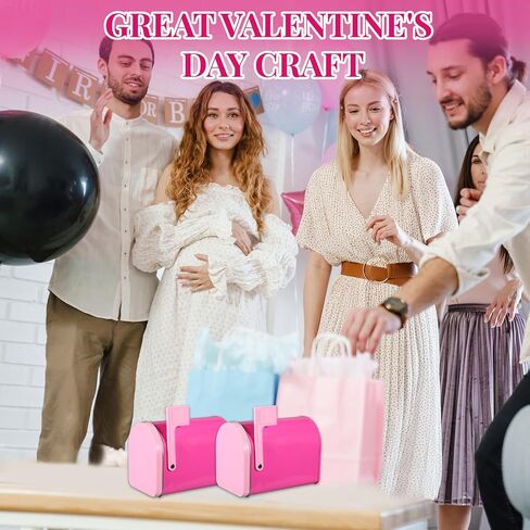 Tandefio 2 Pcs 5'' x 3'' Tinplate Mailbox Toy Mini Tin Valentines Small Decorative Mailbox DIY Craft for Boys and Girls Greeting Card Exchange Gift Prize Supply(Pink) in Saudi Arabia