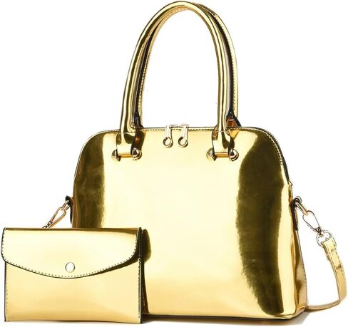 Patent Leather Handbags Shiny Shoulder Bag Elegant Top-handle Purse Come with MINI Clutch for Women in Saudi Arabia