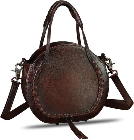 Genuine Leather Handbag for Women Crossbody Bag Small Purses Round Satchel Handmade Shoulder Bag Circle Pouch in Saudi Arabia