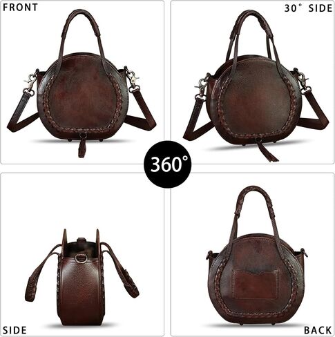 Genuine Leather Handbag for Women Crossbody Bag Small Purses Round Satchel Handmade Shoulder Bag Circle Pouch in Saudi Arabia