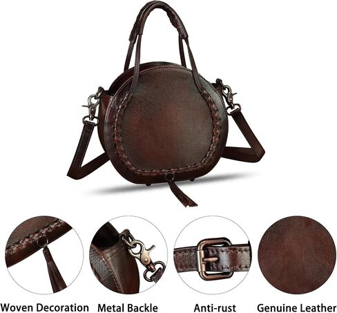 Genuine Leather Handbag for Women Crossbody Bag Small Purses Round Satchel Handmade Shoulder Bag Circle Pouch in Saudi Arabia