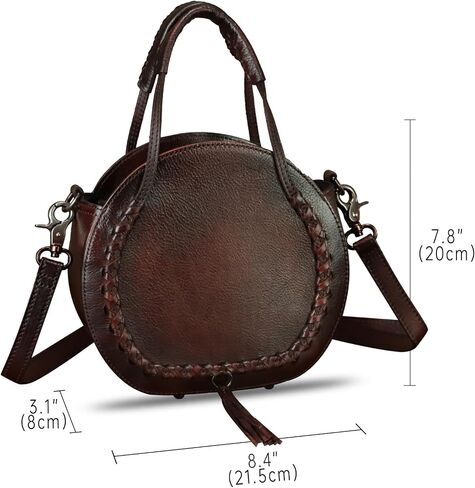 Genuine Leather Handbag for Women Crossbody Bag Small Purses Round Satchel Handmade Shoulder Bag Circle Pouch in Saudi Arabia