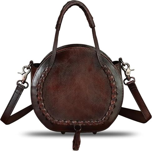 Genuine Leather Handbag for Women Crossbody Bag Small Purses Round Satchel Handmade Shoulder Bag Circle Pouch in Saudi Arabia