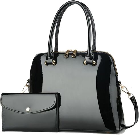Patent Leather Handbags Shiny Shoulder Bag Elegant Top-handle Purse Come with MINI Clutch for Women in Saudi Arabia