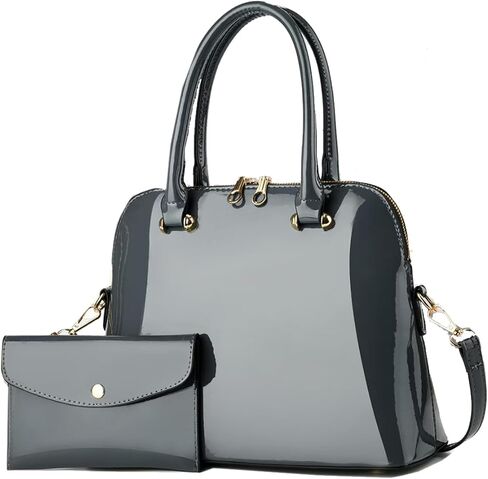 Patent Leather Handbags Shiny Shoulder Bag Elegant Top-handle Purse Come with MINI Clutch for Women in Saudi Arabia