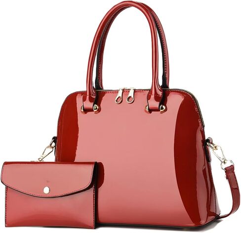 Patent Leather Handbags Shiny Shoulder Bag Elegant Top-handle Purse Come with MINI Clutch for Women in Saudi Arabia