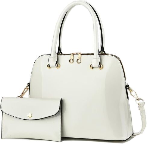 Patent Leather Handbags Shiny Shoulder Bag Elegant Top-handle Purse Come with MINI Clutch for Women in Saudi Arabia