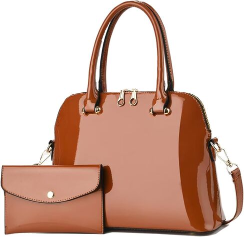 Patent Leather Handbags Shiny Shoulder Bag Elegant Top-handle Purse Come with MINI Clutch for Women in Saudi Arabia