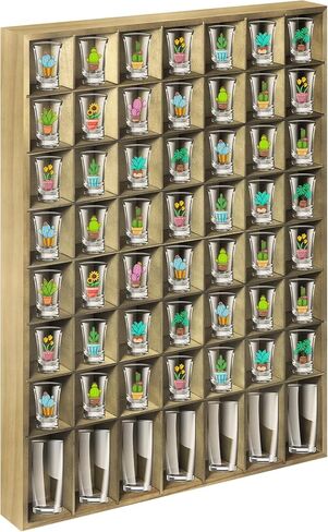 Large Shot Glass Display Case Wooden Shot Glass Holder Display Wall Mounted Shadow Box with Removable Shelves Shot Glasses Shelf Glass Rack Thimble Display Case Shot Glass Storage Case, 56 Slots in Saudi Arabia