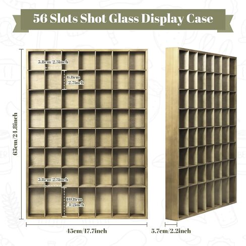 Large Shot Glass Display Case Wooden Shot Glass Holder Display Wall Mounted Shadow Box with Removable Shelves Shot Glasses Shelf Glass Rack Thimble Display Case Shot Glass Storage Case, 56 Slots in Saudi Arabia