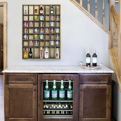 Large Shot Glass Display Case Wooden Shot Glass Holder Display Wall Mounted Shadow Box with Removable Shelves Shot Glasses Shelf Glass Rack Thimble Display Case Shot Glass Storage Case, 56 Slots in Saudi Arabia