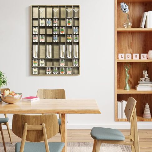 Large Shot Glass Display Case Wooden Shot Glass Holder Display Wall Mounted Shadow Box with Removable Shelves Shot Glasses Shelf Glass Rack Thimble Display Case Shot Glass Storage Case, 56 Slots in Saudi Arabia