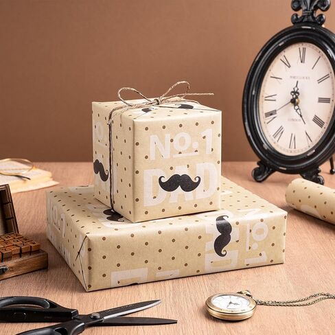 ورق تغليف عيد الأب المعطر من RUSPEPA - لفة صغيرة - نمط القبعة واللحية مع عطر للعطلات والحفلات والمزيد - 17 بوصة × 16.4 قدم in Kuwait