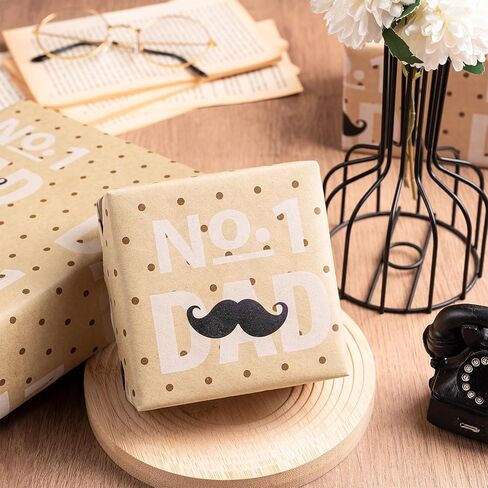 ورق تغليف عيد الأب المعطر من RUSPEPA - لفة صغيرة - نمط القبعة واللحية مع عطر للعطلات والحفلات والمزيد - 17 بوصة × 16.4 قدم in Kuwait