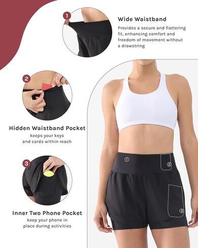 2 in 1 Running Shorts for Women Lightweight Tennis Shorts Breathable Athletic Workout Shorts with Phone Pockets in Saudi Arabia