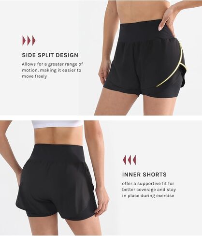 2 in 1 Running Shorts for Women Lightweight Tennis Shorts Breathable Athletic Workout Shorts with Phone Pockets in Saudi Arabia