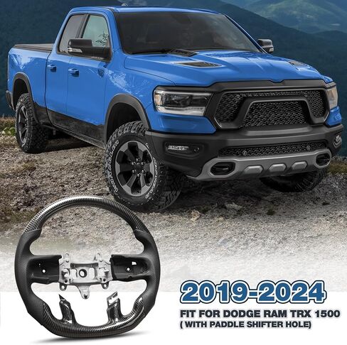 Carbon Fiber Steering Wheel For Dodge Ram 1500 2500 2013-2018 D-shaped Flat-bottom Nappa Perforated Leather Steering Wheel Grip Hand-Stitched in Kuwait