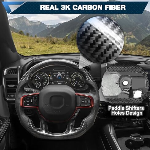 Carbon Fiber Steering Wheel For Dodge Ram 1500 2500 2013-2018 D-shaped Flat-bottom Nappa Perforated Leather Steering Wheel Grip Hand-Stitched in Kuwait