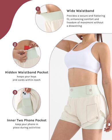 2 in 1 Running Shorts for Women Lightweight Tennis Shorts Breathable Athletic Workout Shorts with Phone Pockets in Saudi Arabia