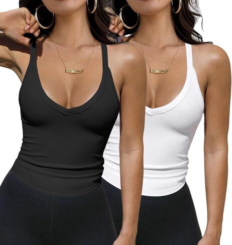MUYDZ 2-Pack Sleeveless Tank Tops for Women V-Neck Ribbed Tank Tops 2025 Workout Tops for Women Camisole Basic in Kuwait
