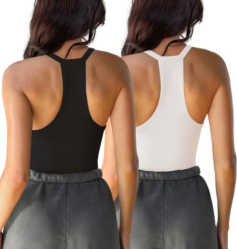 MUYDZ 2-Pack Sleeveless Tank Tops for Women V-Neck Ribbed Tank Tops 2025 Workout Tops for Women Camisole Basic in Kuwait