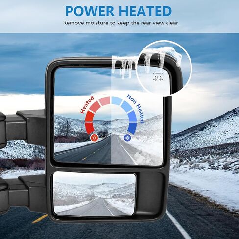 استبدال مرايا السحب مناسب لـ 2008-2016 F-250 F-350 F-450 F-550 SUPER DUTY، يدوي، بدون تسخين، مع إشارة كهرمانية، أسود (مجموعة أزواج) in Kuwait