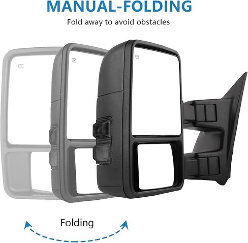 Towing Mirrors Replacement Fit for 2008-2016 F-250 F-350 F-450 F-550 SUPER DUTY,MANUAL,W/O HEATED,W/AMBER SIGNAL,BLACK (PAIR SET) in Kuwait