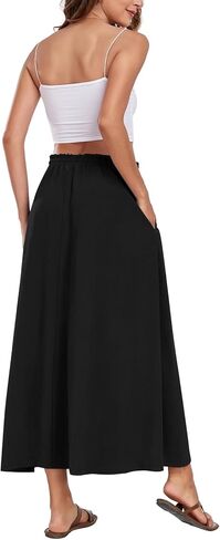 Aodemo Women's Flowy Maxi Skirt Summer Boho Pleated Elastic Waisted Casual Beach Long Skirts with Pockets in Kuwait
