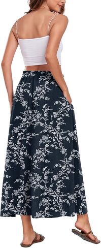 Aodemo Women's Flowy Maxi Skirt Summer Boho Pleated Elastic Waisted Casual Beach Long Skirts with Pockets in Kuwait