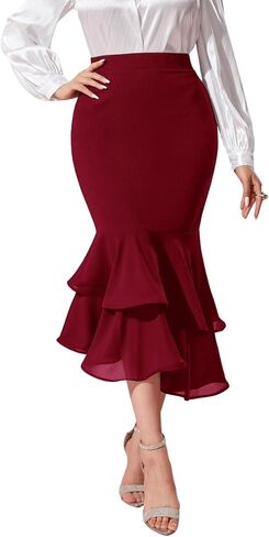 Verdusa Women's Fishtail Skirt High Waist Casual Skirt Tiered Elegant Hip-Wrapping Skirts in Saudi Arabia