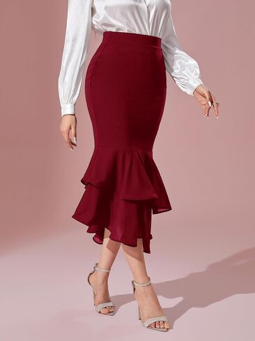 Verdusa Women's Fishtail Skirt High Waist Casual Skirt Tiered Elegant Hip-Wrapping Skirts in Saudi Arabia