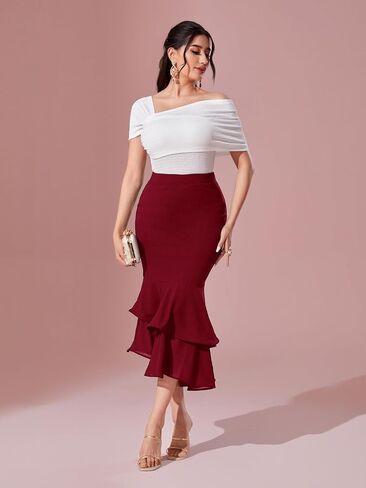Verdusa Women's Fishtail Skirt High Waist Casual Skirt Tiered Elegant Hip-Wrapping Skirts in Saudi Arabia
