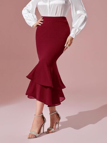 Verdusa Women's Fishtail Skirt High Waist Casual Skirt Tiered Elegant Hip-Wrapping Skirts in Saudi Arabia