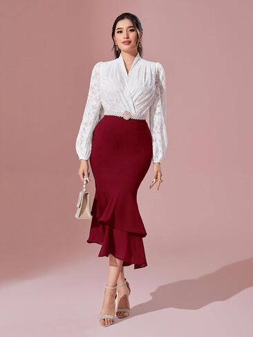 Verdusa Women's Fishtail Skirt High Waist Casual Skirt Tiered Elegant Hip-Wrapping Skirts in Saudi Arabia